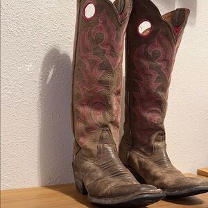 Tony Lama Brown and Pink Over the Knee Boots